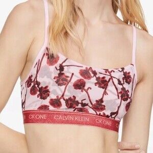 NEW Calvin Klein sheer rose floral print pink & red bralette size medium